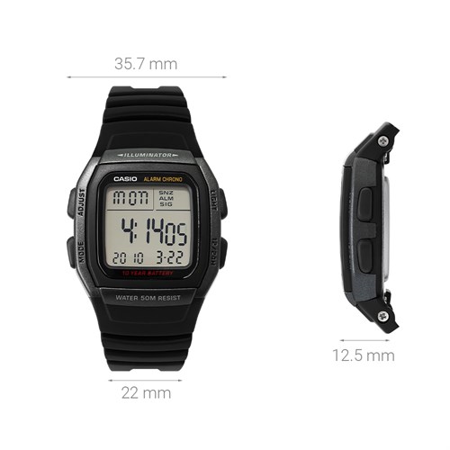 Đồng hồ CASIO 35.7 mm Nam W-96H-1BVDF Màu Đen