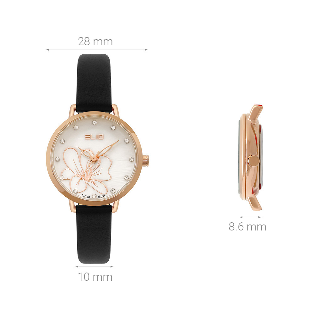 Đồng hồ ELIO Flower 28 mm Nữ EL119-02 Màu Đen