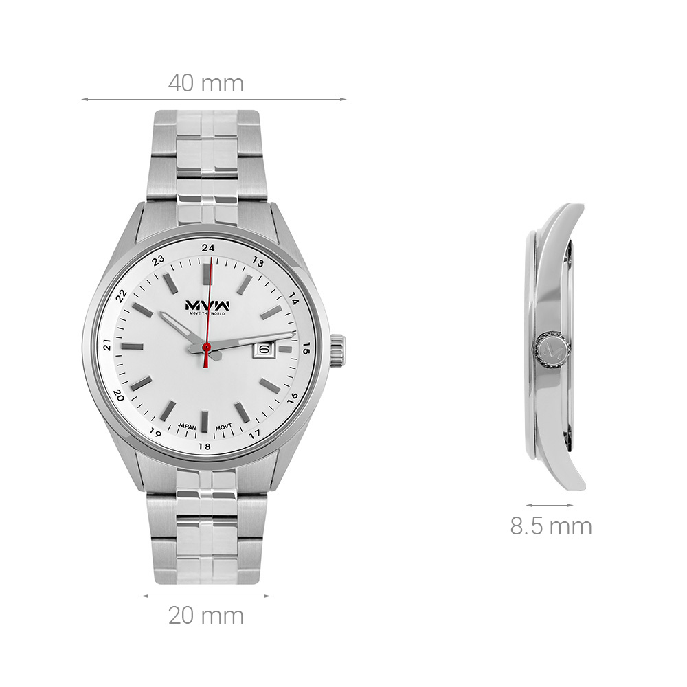 Đồng hồ MVW 40 mm Nam MS084-01 Màu Bạc
