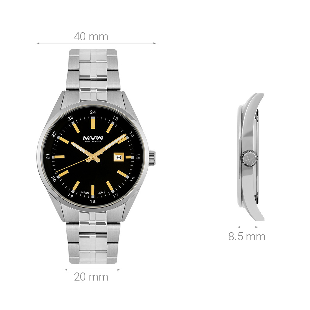 Đồng hồ MVW 40 mm Nam MS084-02 Màu Bạc