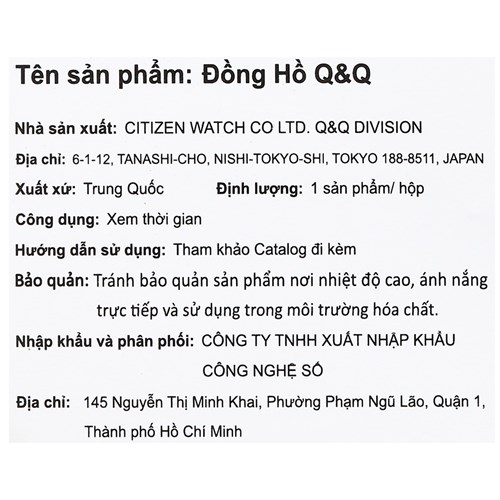 Đồng hồ Q&Q 30 mm Nữ C01A-007PY Màu Đen