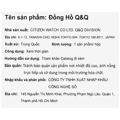 Đồng hồ Q&Q 30 mm Nữ C09A-015PY Màu Đen