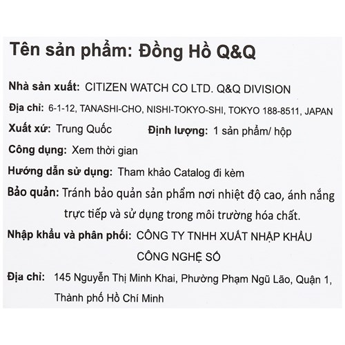 Đồng hồ Q&Q 30 mm Nữ C09A-018PY Màu Đen