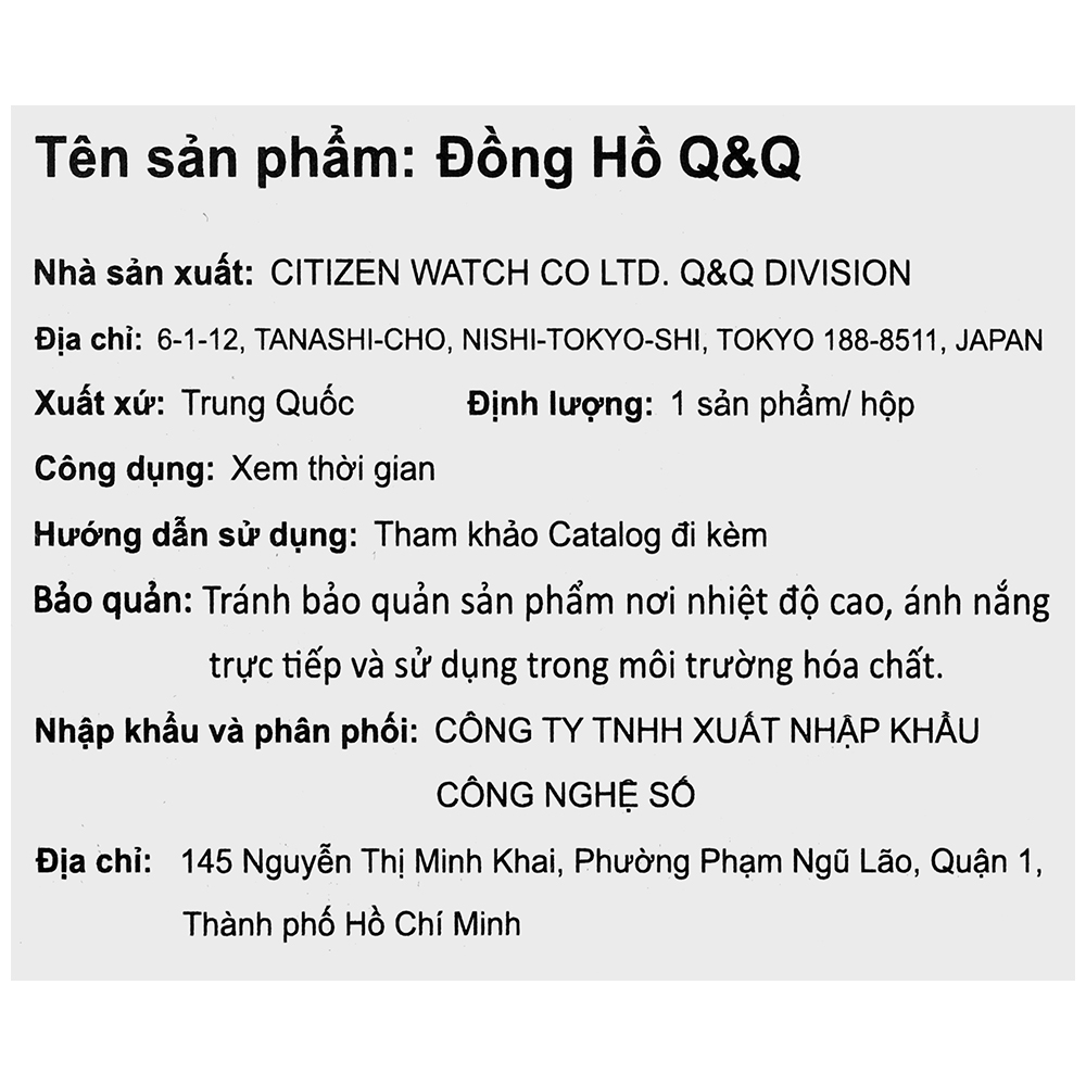 Đồng hồ Q&Q 30 mm Nữ C11A-015PY Màu Đen