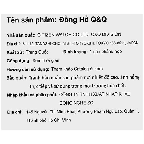 Đồng hồ Q&Q 30 mm Nữ C18A-004PY Màu Đen