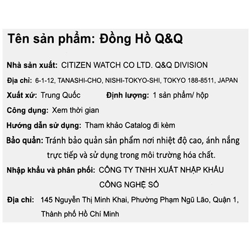 Đồng hồ Q&Q 30 mm Nữ Q57A-004PY Màu Đen