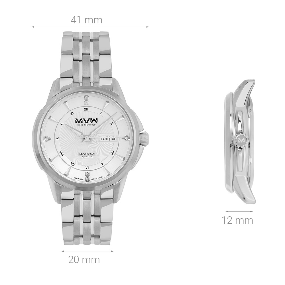Đồng hồ MVW Star 41 mm Nam MSA001-01N Màu Bạc