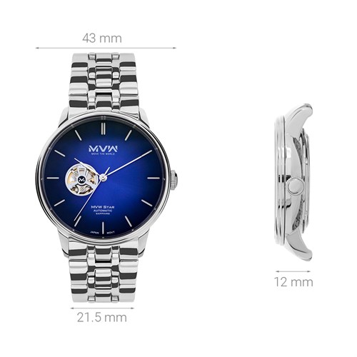 Đồng hồ MVW Star 43 mm Nam MSA002-01N Màu Bạc