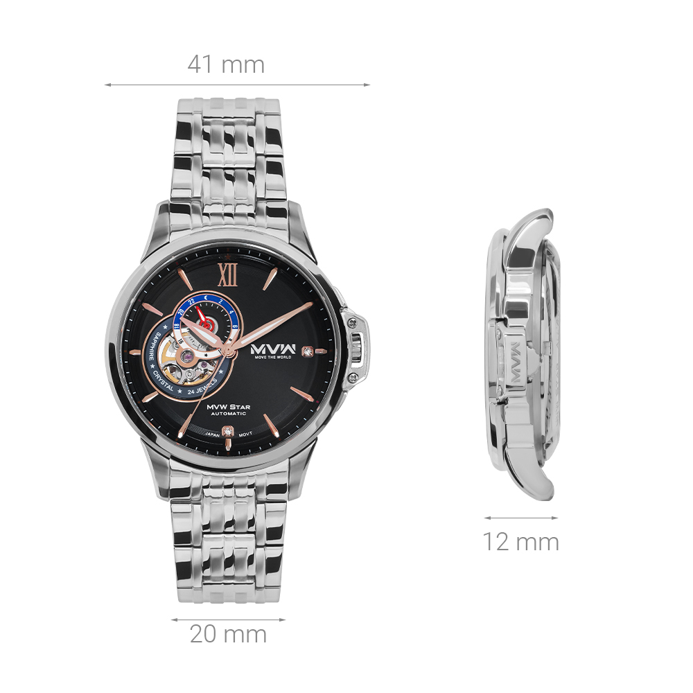 Đồng hồ MVW Star 41 mm Nam MSA003-02N Màu Bạc