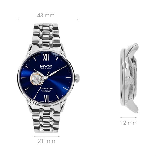 Đồng hồ MVW Star 43 mm Nam MSA005-01N Màu Bạc