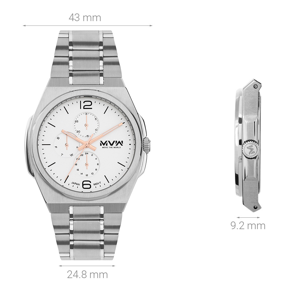 Đồng hồ MVW Glory 43 mm Nam MS087-01 Màu Bạc