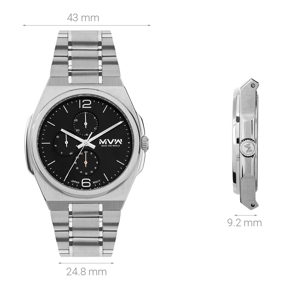 Đồng hồ MVW Glory 43 mm Nam MS087-02 Màu Bạc