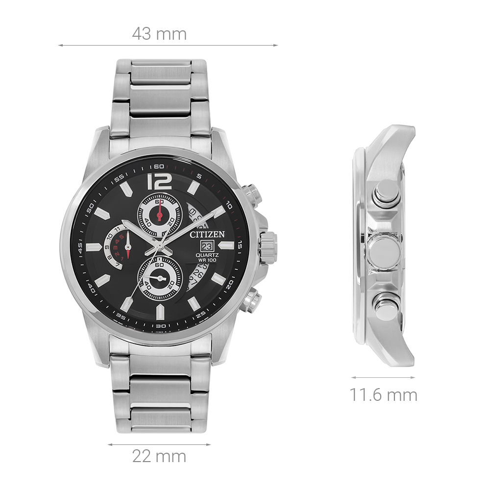 Đồng hồ Citizen 43 mm Nam AN3690-56E Màu Bạc