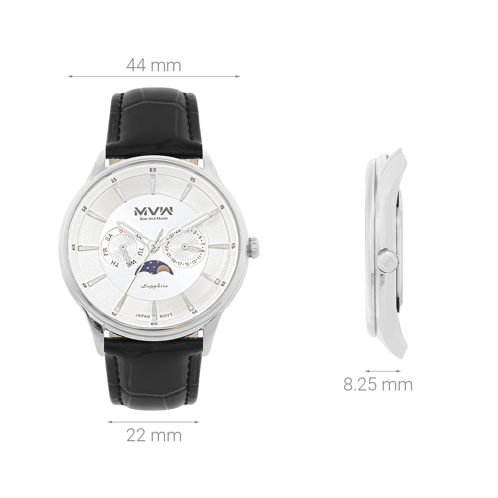 Đồng hồ MVW 44 mm Nam ML085-02-SM Màu Đen