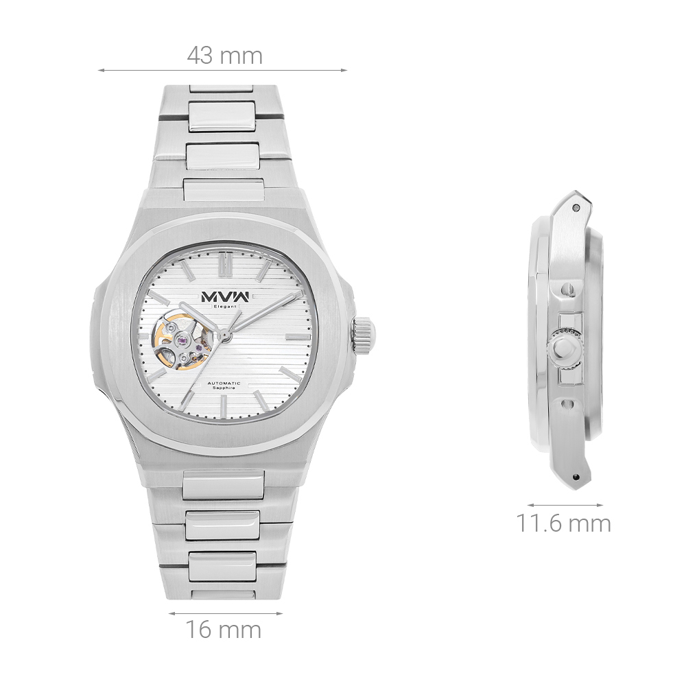 Đồng hồ MVW Elegant 43 mm Nam MSA098-01-ELE Màu Bạc