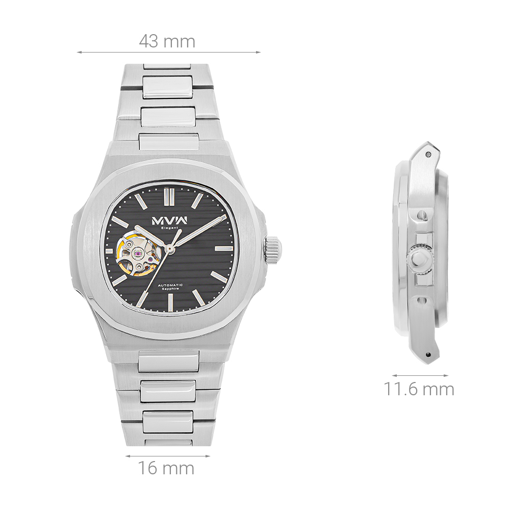 Đồng hồ MVW Elegant 43 mm Nam MSA098-02-ELE Màu Bạc