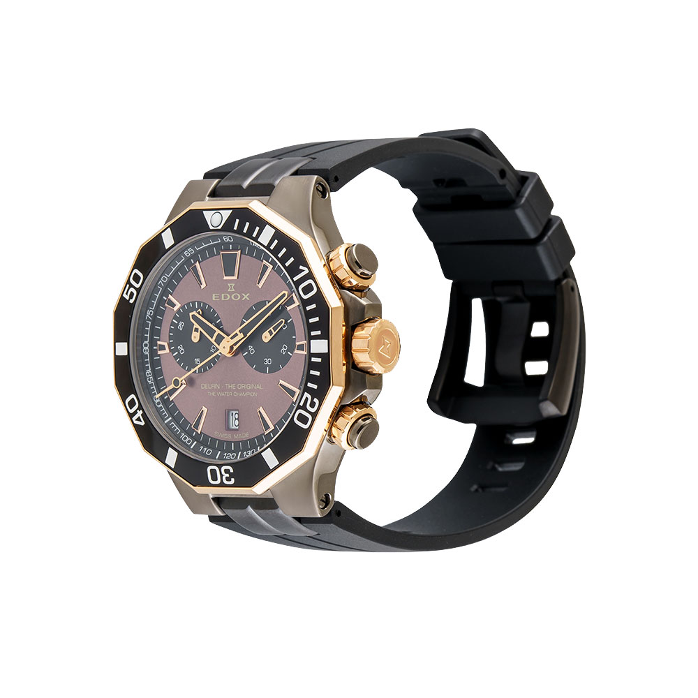 Đồng hồ Edox Delfin 43 mm Nam 10112-357GRNCA-BRNR Màu Đen