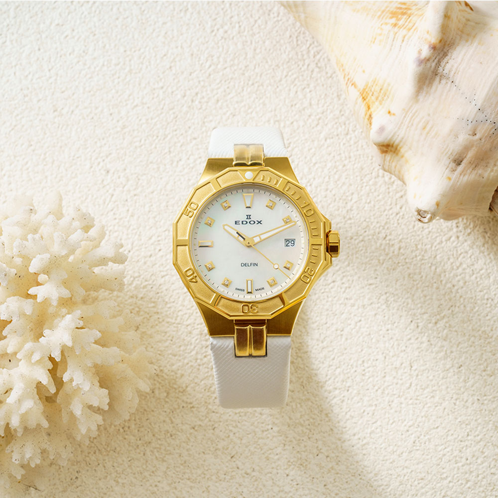 Đồng hồ Edox Delfin 38 mm Nữ 53020-37JC-NADD Màu Trắng