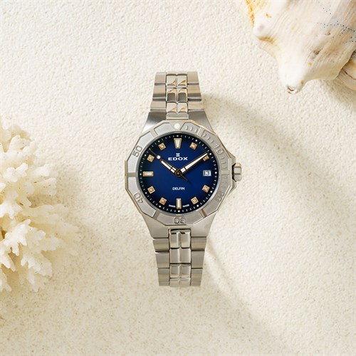 Đồng hồ Edox Delfin 38 mm Nữ 53020-3M-BUDDR Màu Bạc