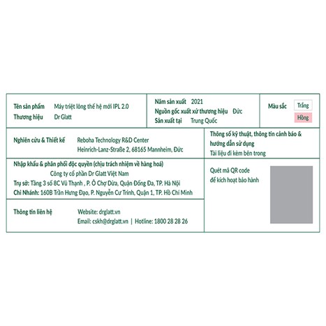 Máy triệt lông cá nhân Dr.Glatt IPL 2.0 (Màu hồng)