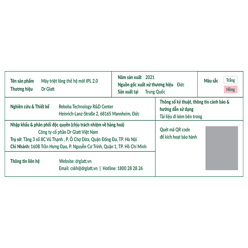 Máy triệt lông cá nhân Dr.Glatt IPL 2.0 (Màu trắng)