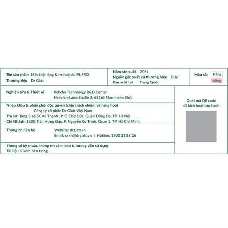 Máy triệt lông cá nhân Dr.Glatt IPL PRO (Màu hồng)