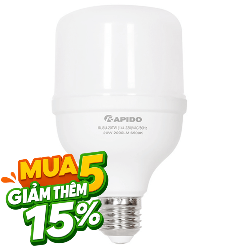 Bóng đèn Led Bulb trụ 20W Rapido RLBU-20W