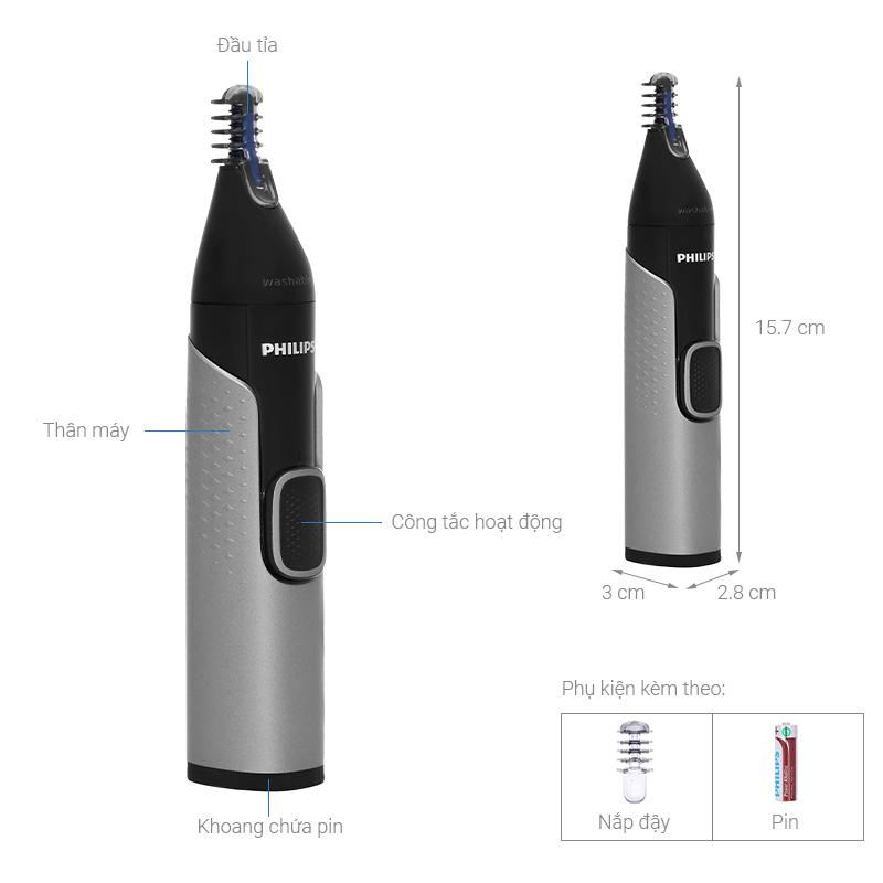 Máy tỉa lông mũi, lông tai và lông mày Philips NT3650/16