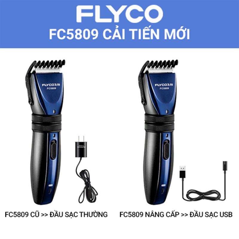 Tông đơ cắt tóc pin sạc Flyco FC5809 Màu Đen - xanh dương