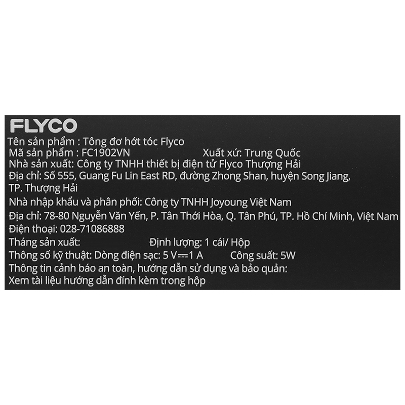 Tông đơ cắt tóc pin sạc Flyco FC1902VN Màu Đen