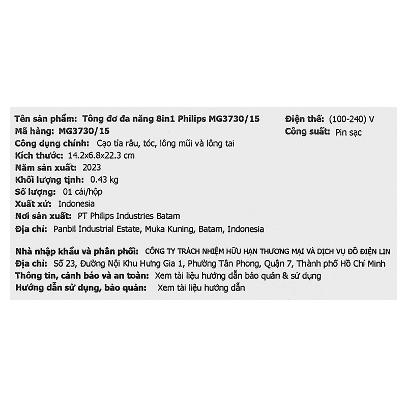 Tông đơ đa năng pin sạc Philips MG3730/15 Màu Đen