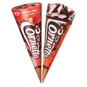 Kem ốc quế socola dâu Cornetto cây 66g