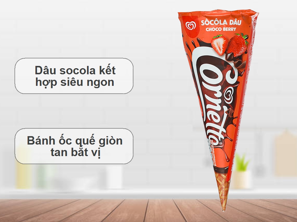 Kem ốc quế socola dâu Cornetto cây 66g 2
