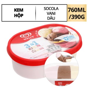 Kem hộp socola vani dâu Wall's 3in1 Neo 390g