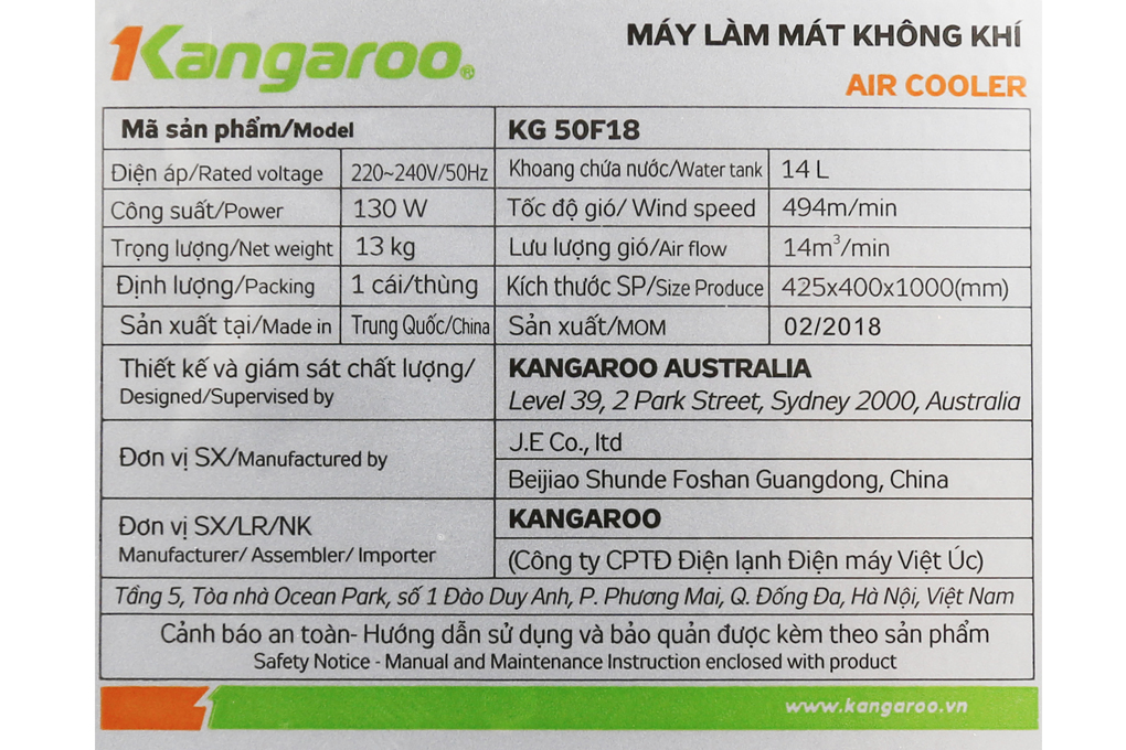 Quạt điều hòa Kangaroo KG50F18 130W Màu Trắng - Đen