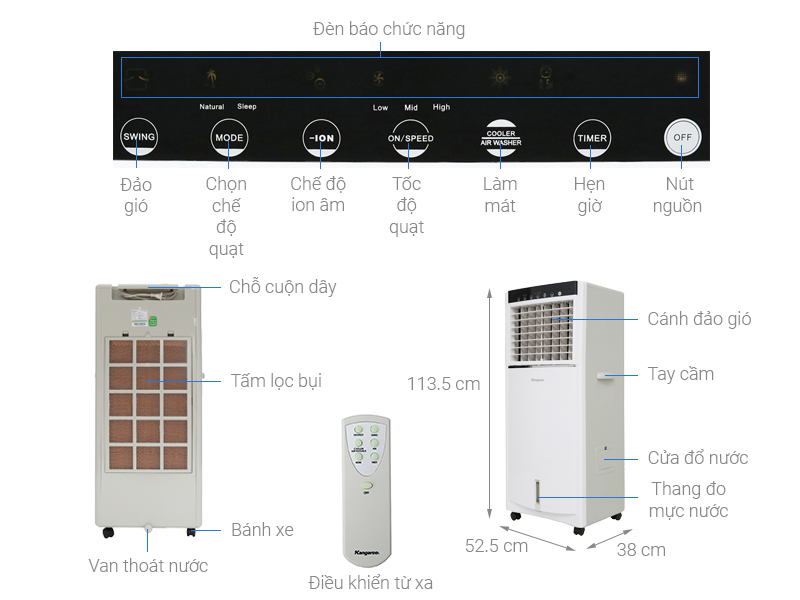 Thông số kỹ thuật Quạt điều hòa Kangaroo KG50F40