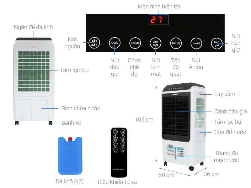 Thông số kỹ thuật Quạt điều hòa Sunhouse SHD7727