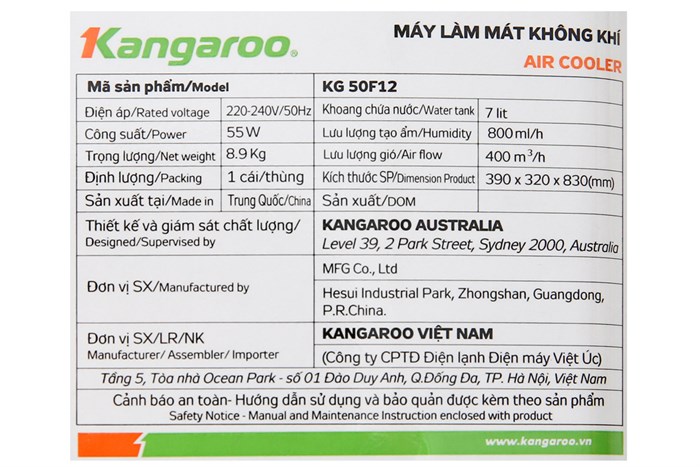Quạt điều hòa Kangaroo KG50F12 55W Màu Trắng