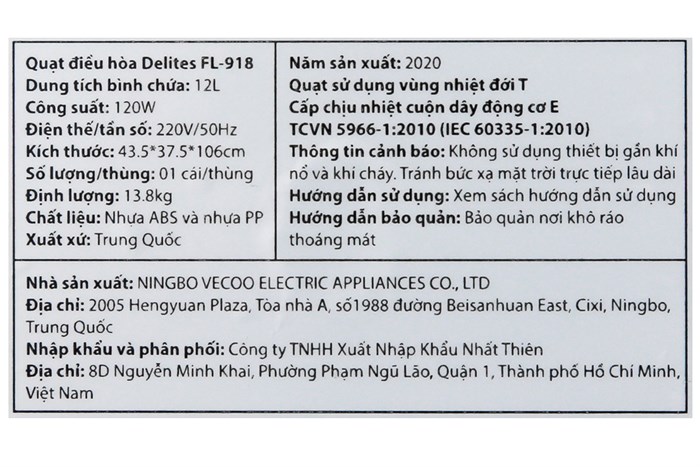 Quạt điều hòa Delites FL-918 120W Màu Trắng