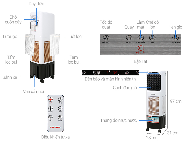 Thông số kỹ thuật Quạt điều hoà Sunhouse SHD7713