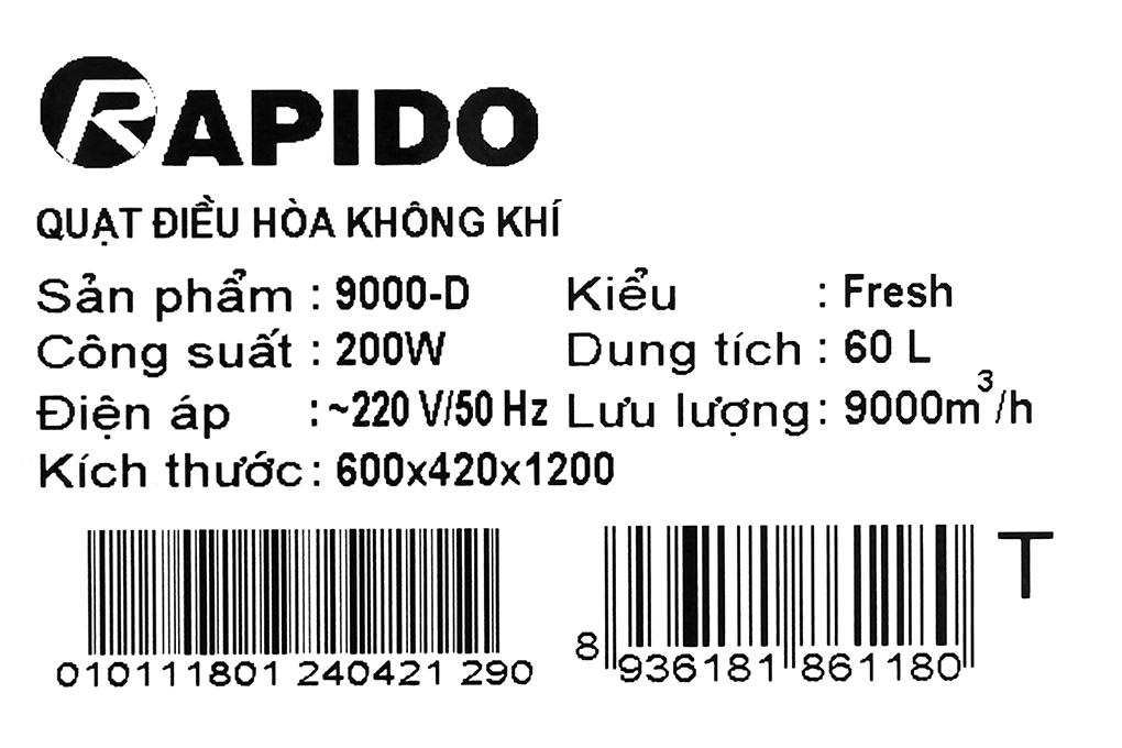 Quạt điều hòa Rapido 9000D