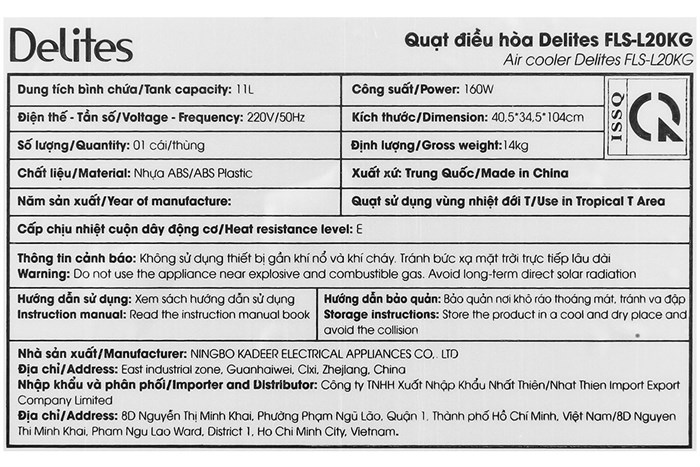 Quạt điều hòa Delites FLS-L20KG 160W Màu Trắng