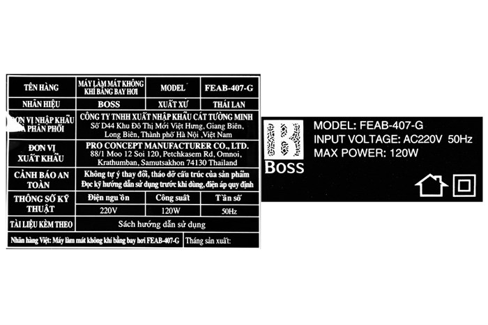 Quạt điều hòa Boss FEAB-407-G 120W Màu Ghi