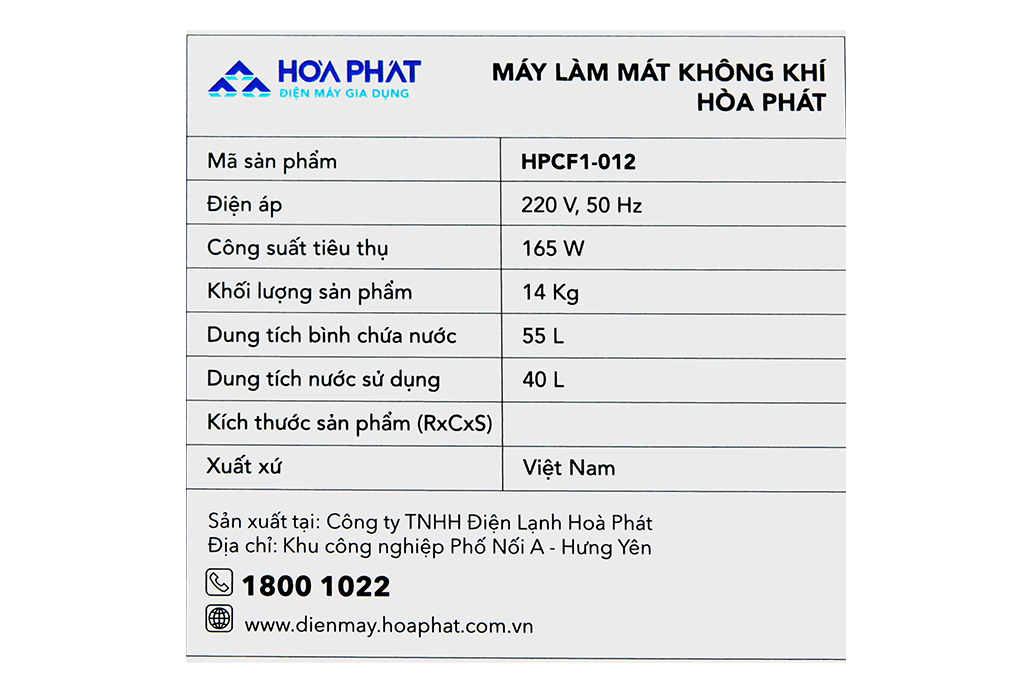 Quạt điều hòa Hòa Phát HPCF1-012 165W Màu Xanh Navy