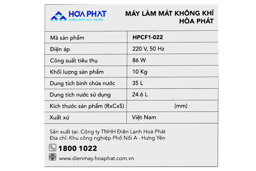 Quạt điều hòa Hòa Phát HPCF1-022 86W Màu Xanh Navy