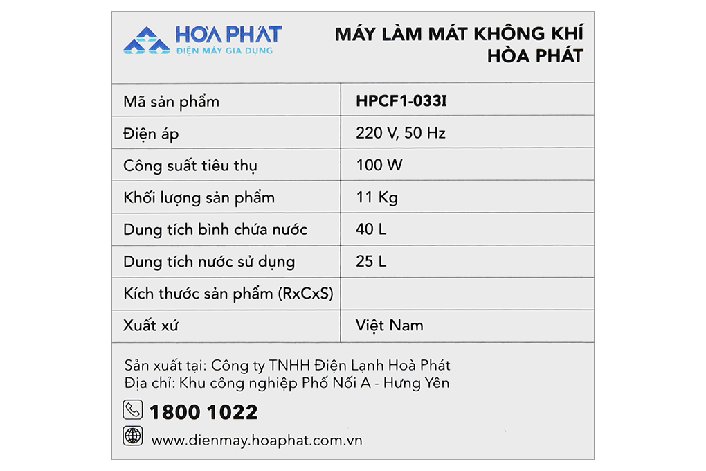 Quạt điều hòa Hòa Phát HPCF1-033I 100W Màu Đen