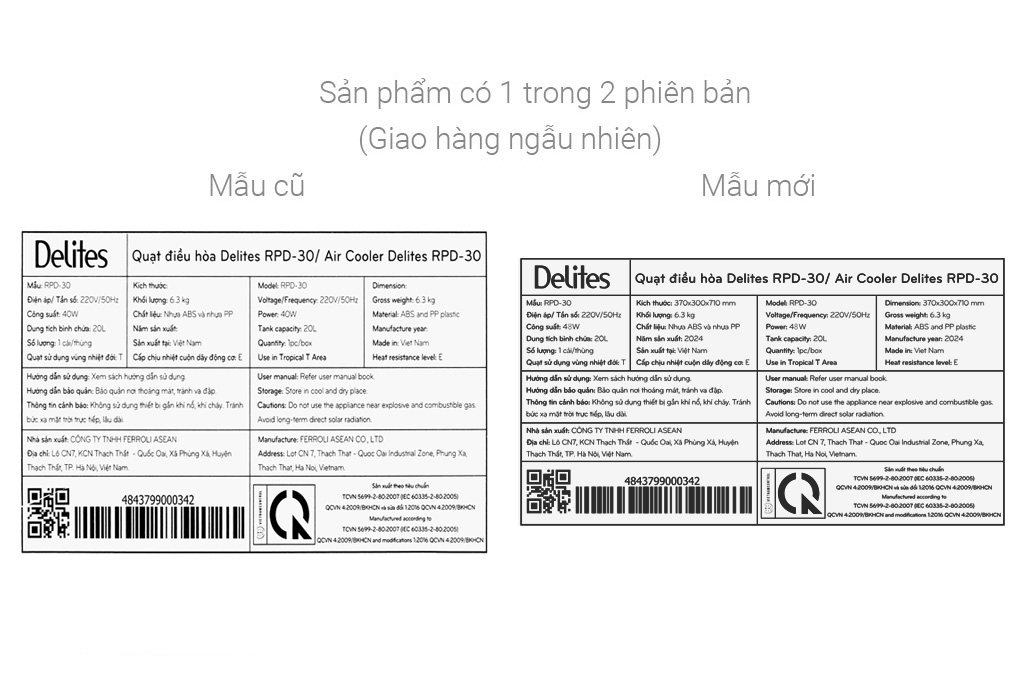 Quạt điều hoà Delites RPD-30 48W Màu Đen/Trắng