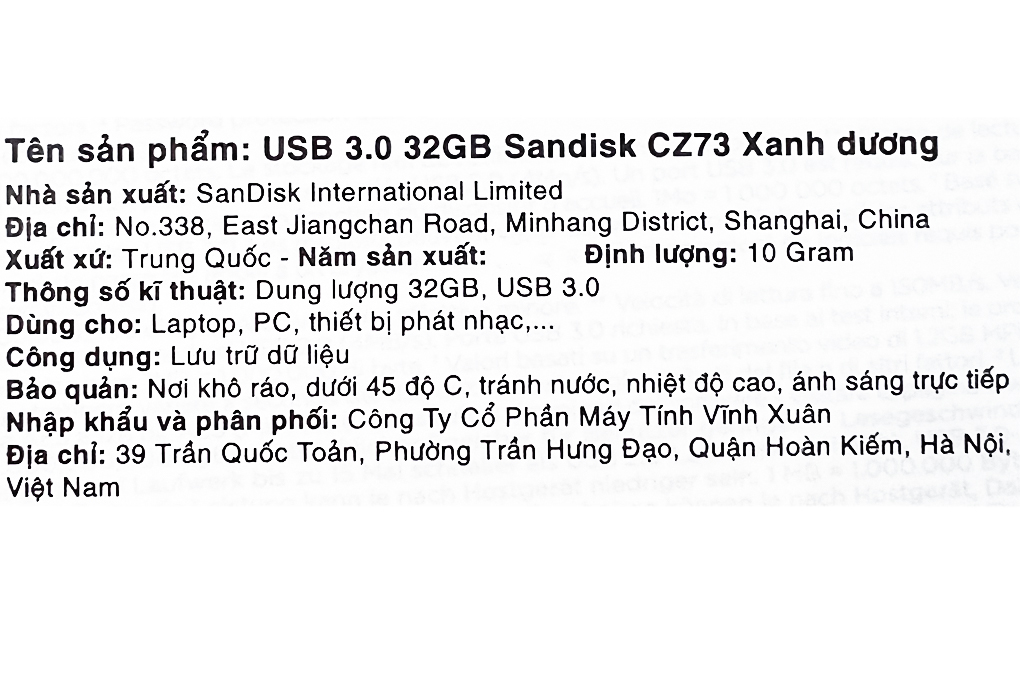 USB 3.0 32GB Sandisk CZ73 Màu Xanh Dương