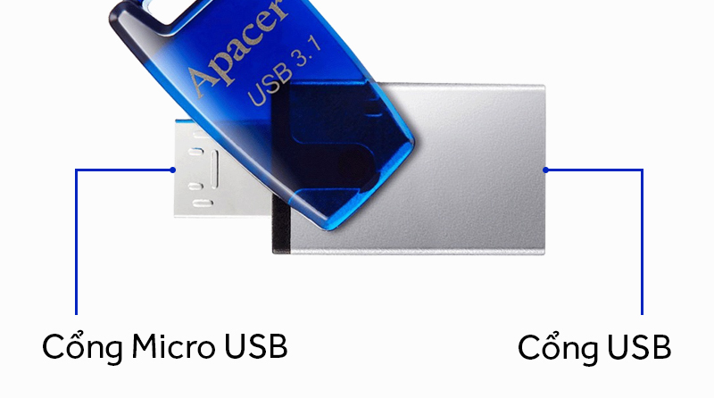 USB OTG 3.1 16GB Apacer AH179 - Thiết kế 2 đầu USB và Micro USB USB OTG 3.1 16GB Apacer AH179 - Thiết kế 2 đầu USB và Micro USB
