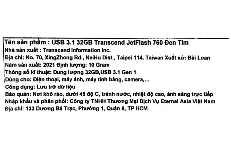 USB 3.1 32GB Transcend JetFlash 760 Màu Đen